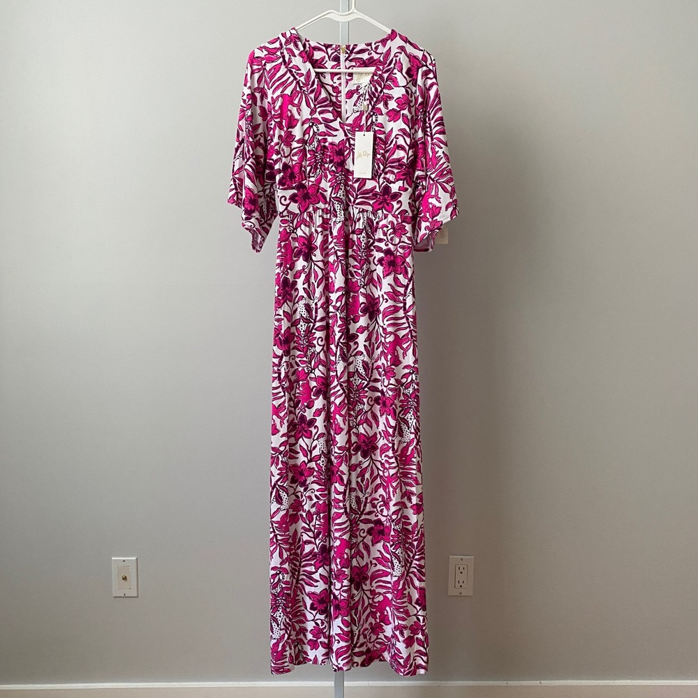 Lilly Pulitzer Roselle Elderflower Blossom Maxi Dress 2 Pink Tropical Floral NEW